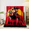 Western Cowboy with Gun and Sunset Scene Flannel Blanket for Bedroom, Living Room, Sofa, and Nap Sofas.
