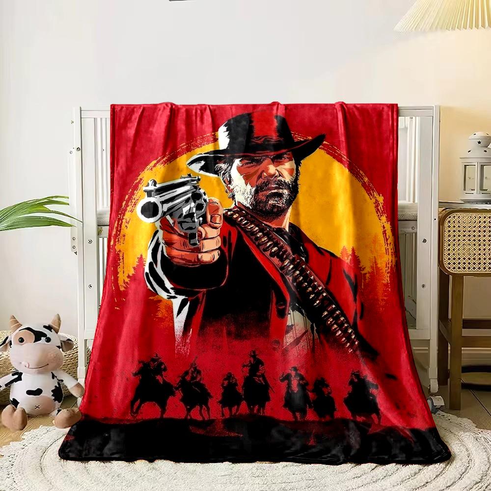 Western Cowboy with Gun and Sunset Scene Flannel Blanket for Bedroom, Living Room, Sofa, and Nap Sofas.