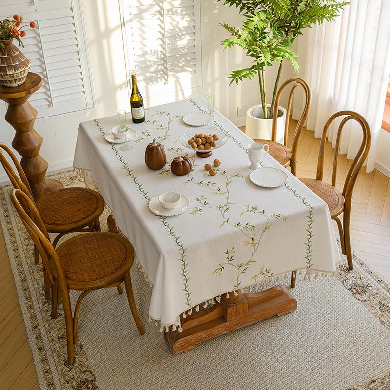 Rectangular Cotton Linen Heat Resistant Waterproof Tablecloth American Country Style for Dining Desk Tea Table