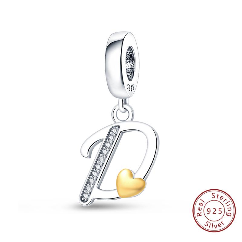 Classic Copper 26 Gold Color Heart Zircon Letter A-Z Charms Beads Fit Original Bracelets Diy Birthday Jewelry Gift