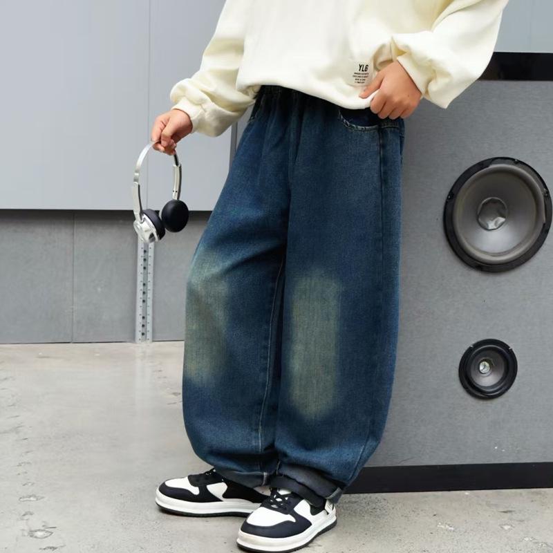 

Модные джинсы для мальчиков 2025: Тонкие повседневные брюки прямого кроя для весны и осени - Свободный крой для детей среднего и старшего возраста 110 cm