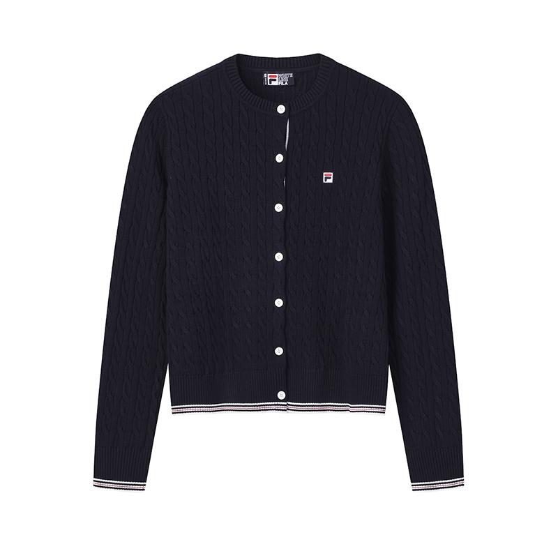 

FILA Heritage Fashion Simple Classic Retro Casual Everyday Versatile Comfortable Knitted Cardigan Sweater Women sweater Legendary-Blue F11W618408FNV 2XL