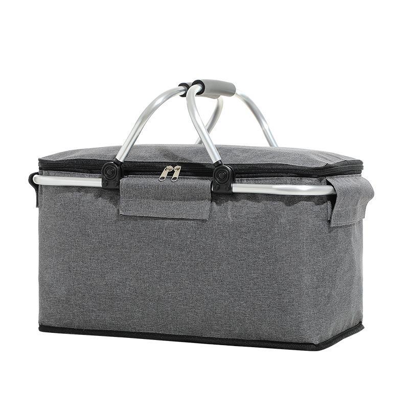 Insulated Oxford Cloth Folding Picnic Basket with Wheels, Multifunctional Outdoor Ice Bag & Thickened Aluminum Foil Liner