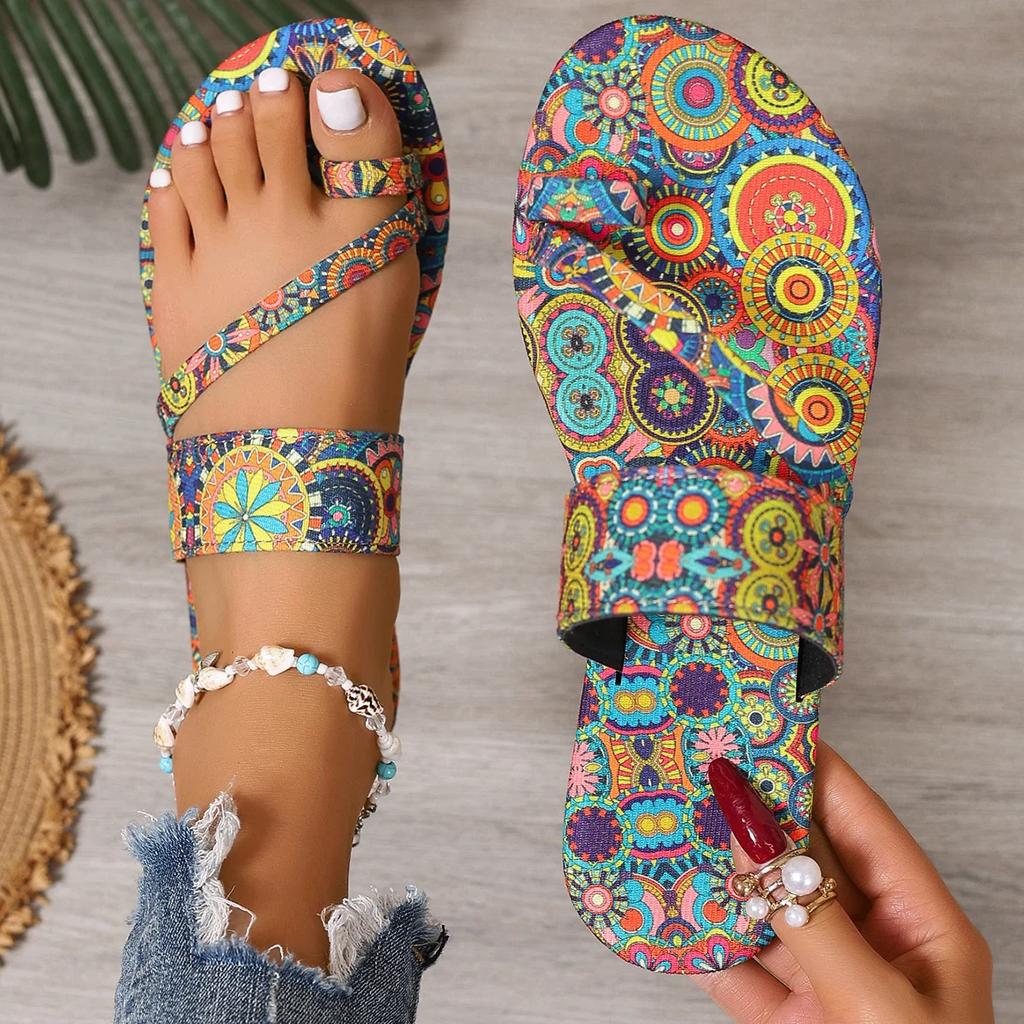 Fashion Women Slippers Fashion Big Size Slippers Bohemian Flower Pattern Sandals Casual Lightweight Shoes Flip Flops Home Slides Women