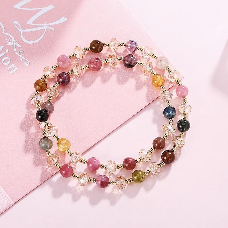 Trendy Crystal Rhinestone Bracelet for Women Premium Quality Genuine Tourmaline Multi-Strand Beaded Jewelry Original Design Gift