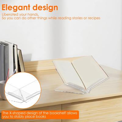 Book Stand Acrylic X Shaped Cookbook Stand Transparent Open Magazine Display Stand Desktop Storage Rack for Books Reading Rack