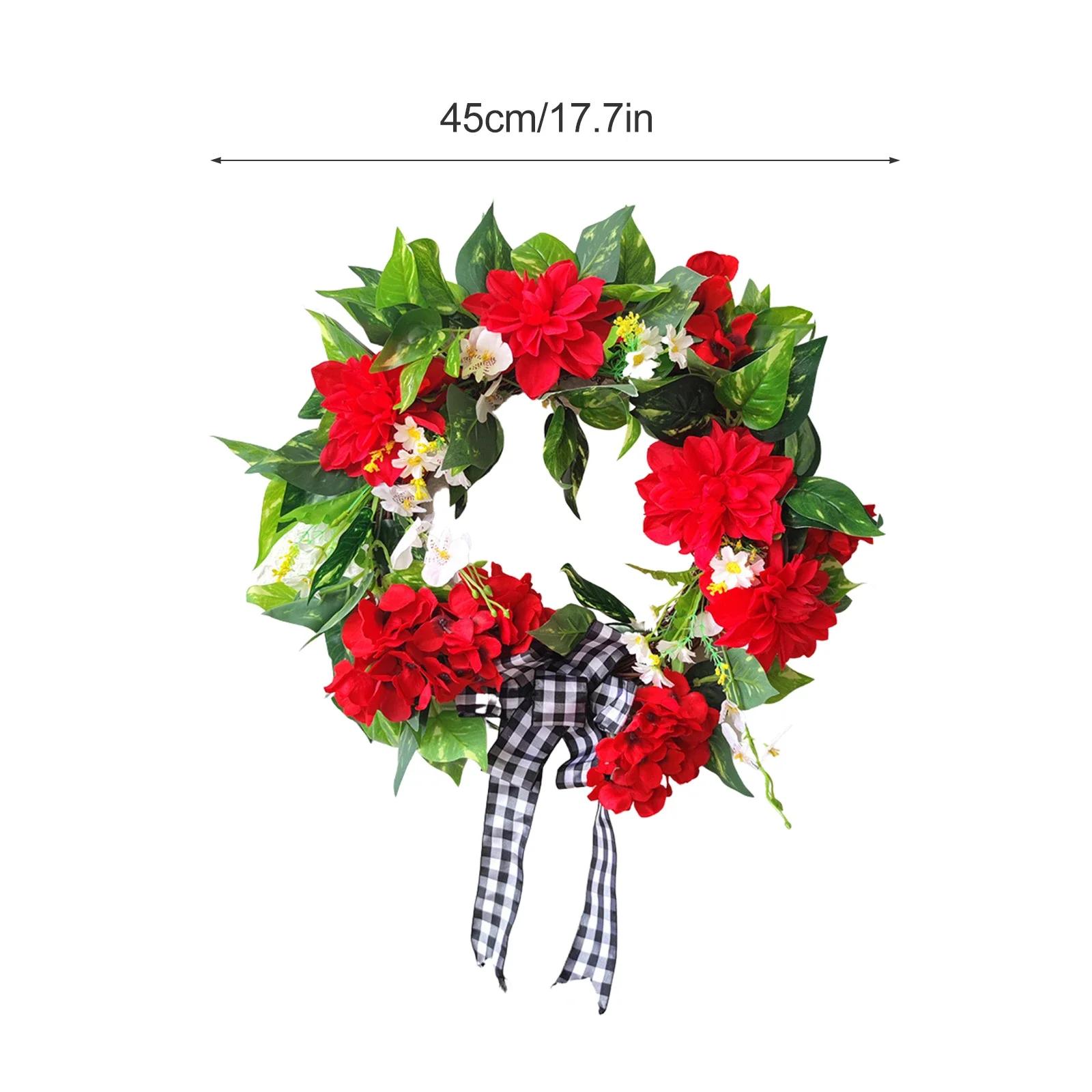 

Natural Rattan Geranium Wreath 45cm Garland Plants Vine Spring Summer Front Door Wall Decor Artificial Flowers Rustic Wreaths червоний