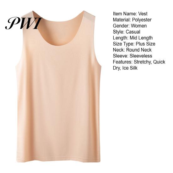 Summer Tank Women Bottoming Vest Ice Silk Seamless Sleeveless Pure Color Plus Size Stretchy Top Round Neck Dry Cooling Camisole Dating Office Vacation