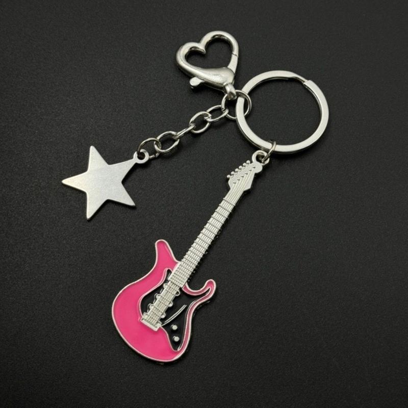 Fashion Star Guitar Keychain Pendant Simple Hanging Decorations Keyring Charm for Purse Bag Backpack Handbag