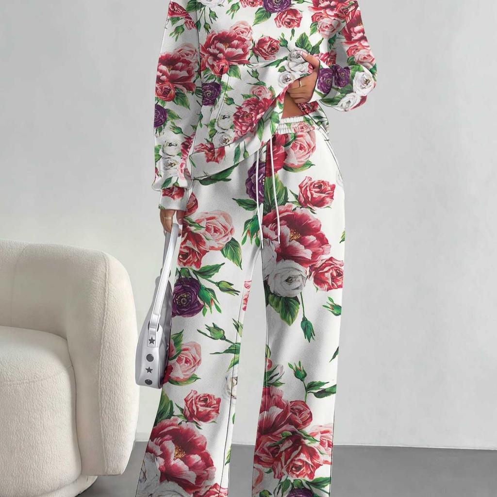 European and American Autumn and Winter Casual Long-sleeved Suit Women's Hooded Sweater Trousers Two-piece Set Retro Elements