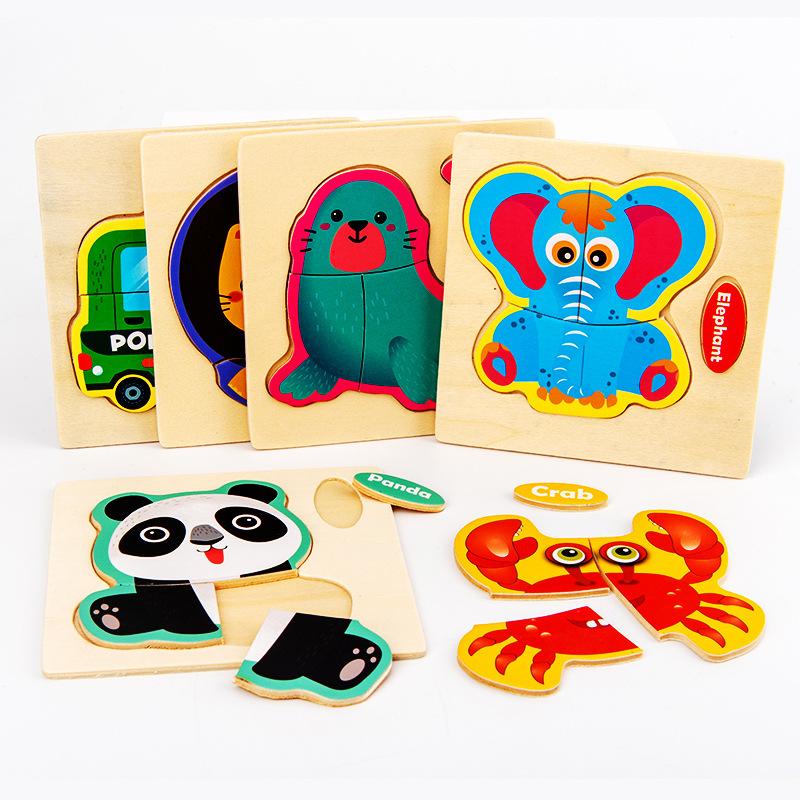 Baby Toy 3D Wooden Puzzle Kids Toy Wood Jigsaw Puzzle Cartoon Animal Vehicle Baby Early Educational Toys for Children Gift