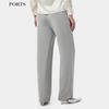 PORTS Women's Morning Grey Blue Silk Blend Straight-Leg Pants