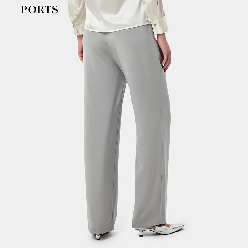 PORTS Women's Morning Grey Blue Silk Blend Straight-Leg Pants