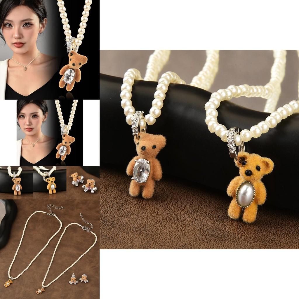 Trendy And Sweet Plush Bear Pearl Necklace For Women Perfect For Fashionable Accessories