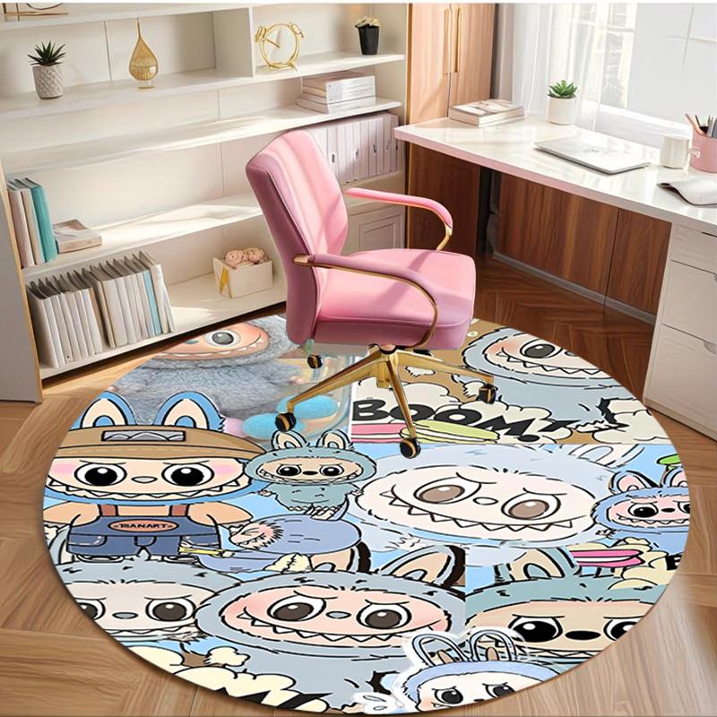 Labubu Print Round Rug, Washable Floor Carpet, For Entryway Dorm Laundry Room Office Study, Home Decor Birthday Christmas Gift