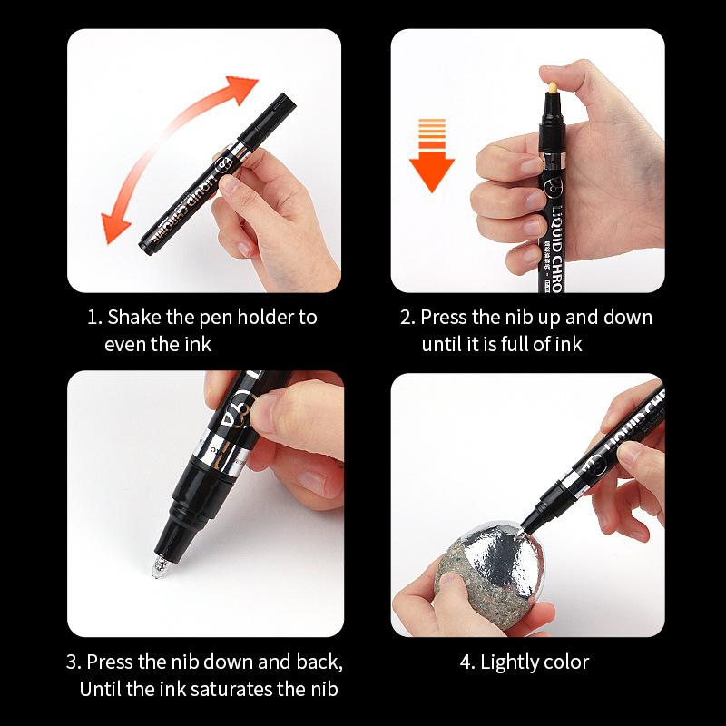 3/1pcs Chrome Pen Markers Mirror Waterproof Paint Repair For Rock Ceramic Glass Metallic Gold Silver Copper 2mm Nib