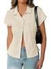 2026 Spring/Summer Retro Slim Solid Color Lapel Short Sleeve Women's Shirt