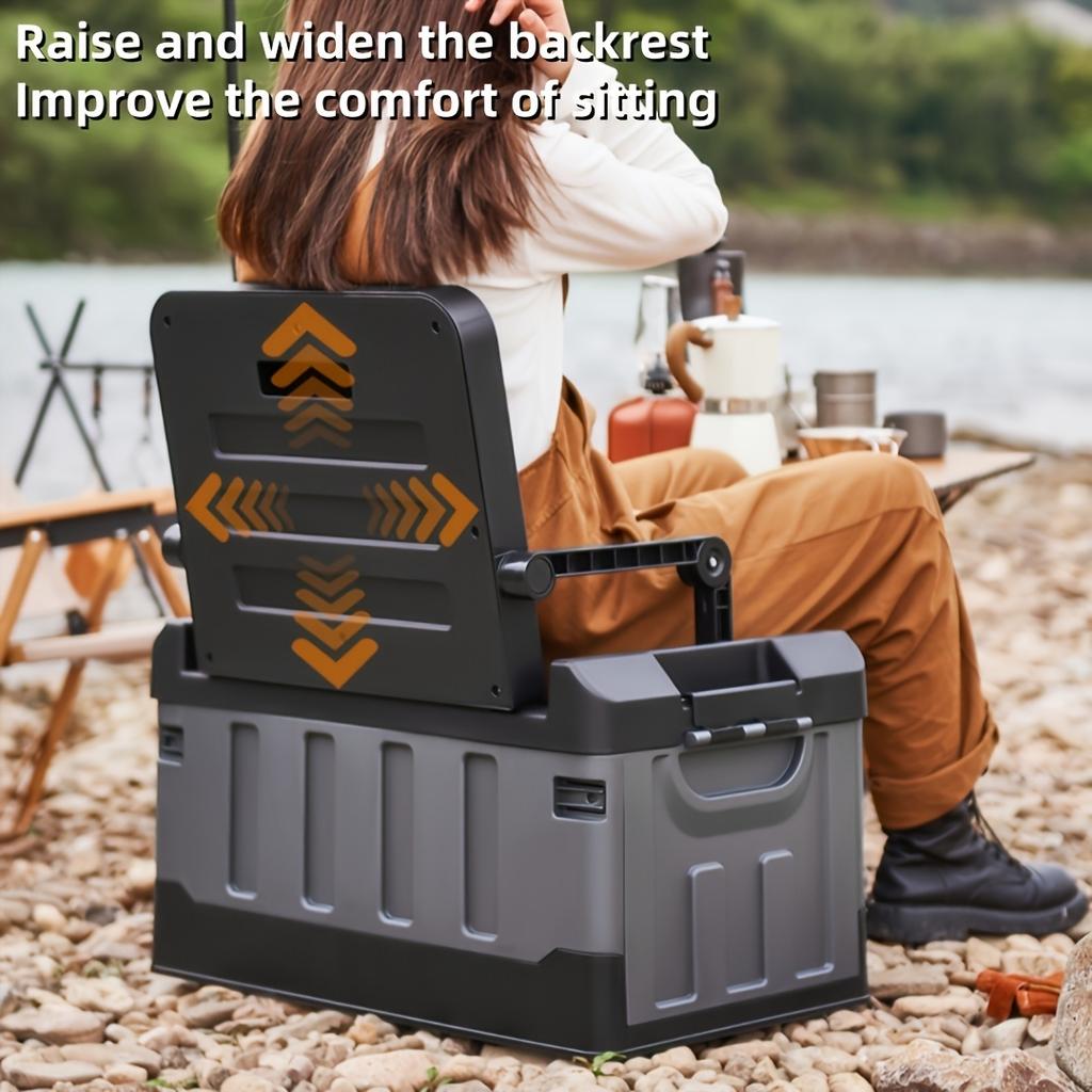 Faltbarer Outdoor-Stauraumhocker mit ergonomischer Rückenlehne, tragbarer leichter Camping- und Angelstuhl für Wandern, Reisen und Autocamping