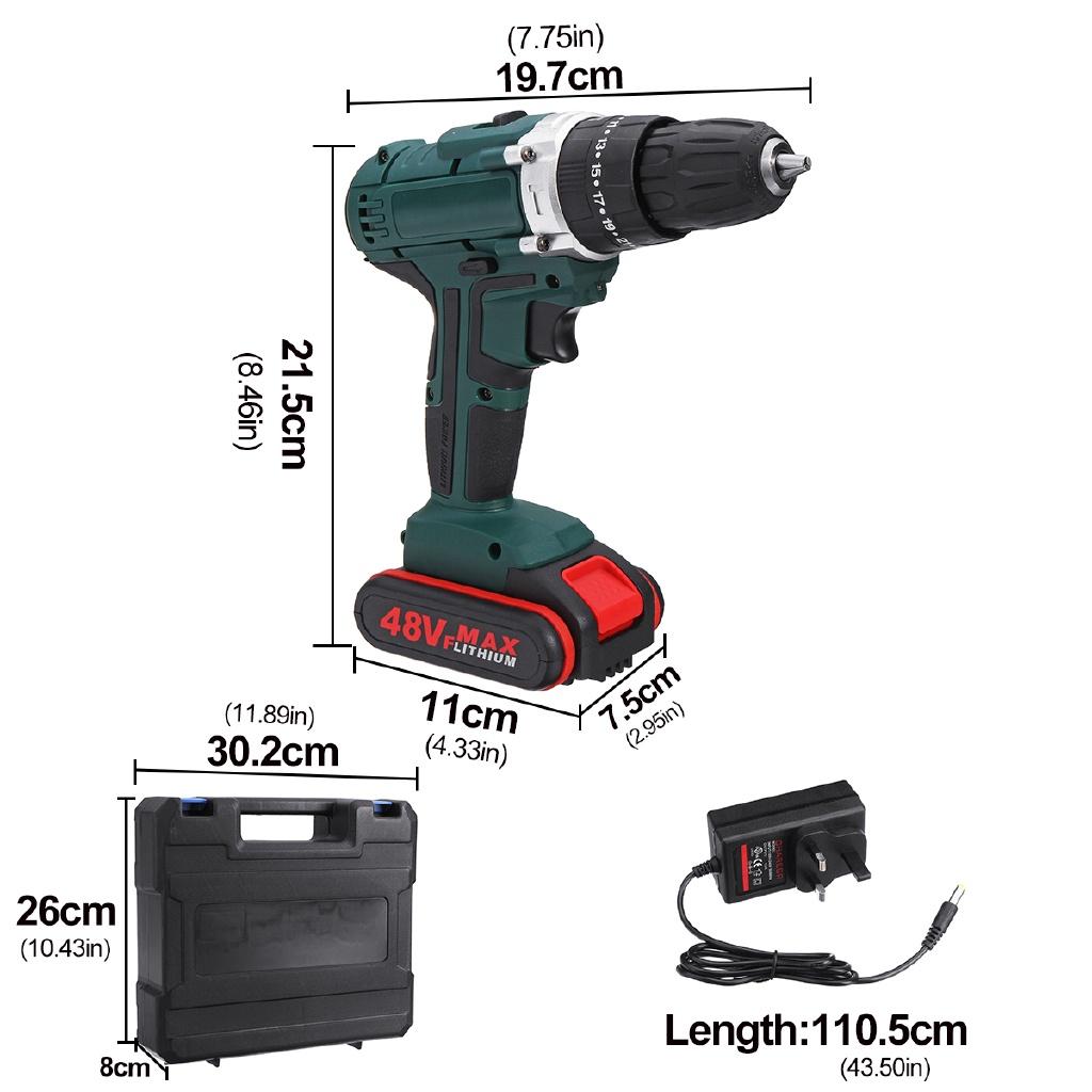6500/13000mah 2 Speed 48V battery Power Drills Screwdriver 25+3 Torque Rechargeable Cordless Electric Drill Drilling New