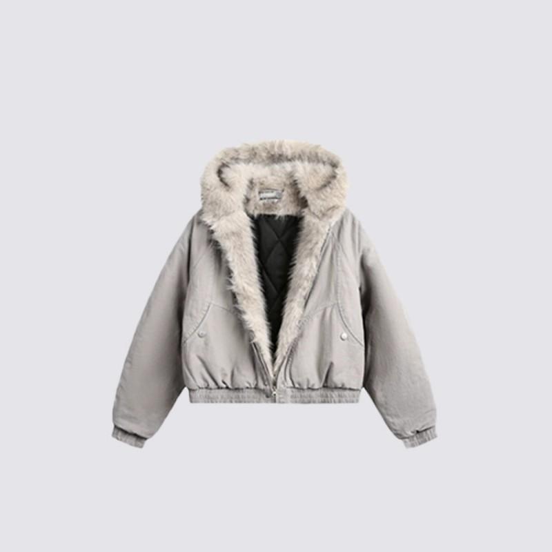 Winter Vintage American Style Padded Hooded Coat Men Women Solid Color Workwear