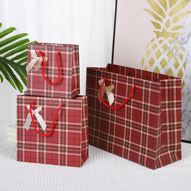1pc Gift Bag, Checkered Striped Paper Bag, Mini Gift Bag, Birthday Tote Bag