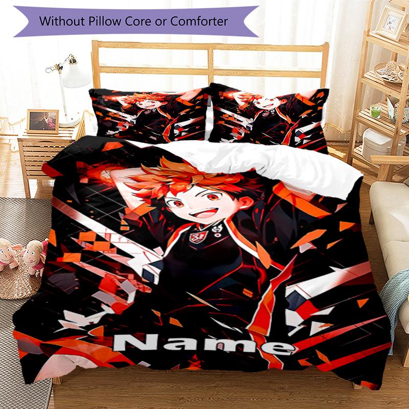 3pcs Custom Name Haikyu Bedding Set Duvet Cover Closure Includes 1 Duvet Cover & 2 Pillowcases, Soft and Comfortable for All Seasons.