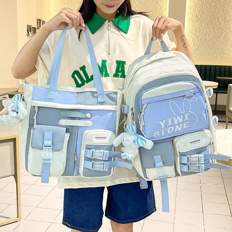 Cute versatile color matching schoolbag backpack new campus contrasting color middle and high school students large-capacity backpack