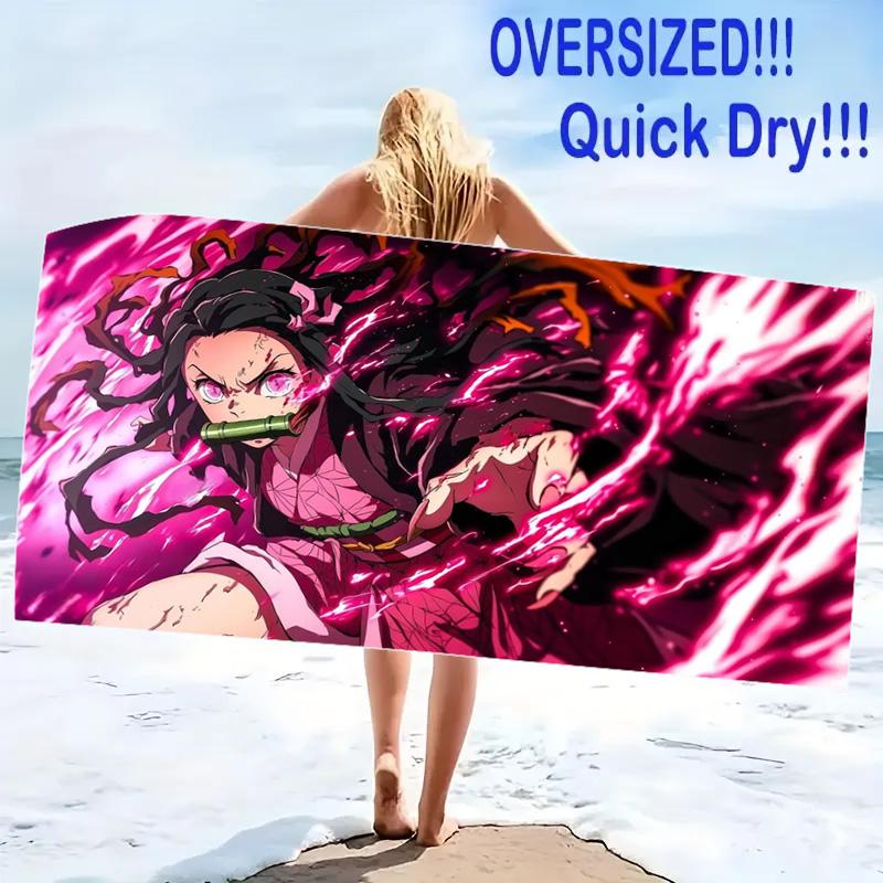 Nezuko Print Beach Towel, Large Soft Quick Dry Towel for Beach Camping Swimming