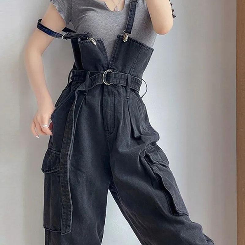 Workwear-style Wide-leg Denim Overalls Women Spring Autumn Design with Retro Halter Jumpsuit Female Shoulder Strap Jeans