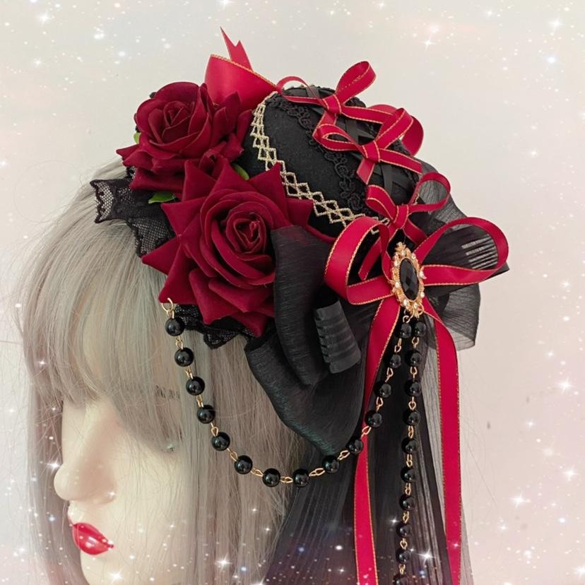 Lolita Goth Dark Versatile Fascinator Elegant Flat Hat Top Hat Headgear Hair Accessories Women Hats