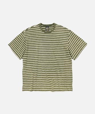 FRIZMWORKS Vintage Faded Stripe Half Tee _ Dark Green
