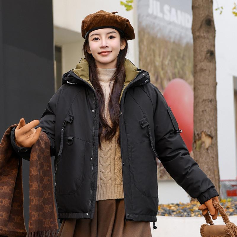 Outdoor jacket women's short model new winter thickened tooling casual down cotton-padded jacket jacket