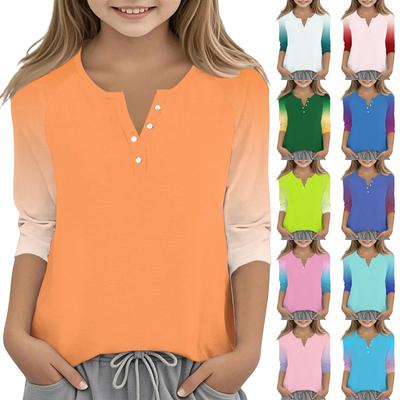 Kids Three Quarter Sleeve Button Detail Casual Top Lightweight Soft Fabric Comfortable Fit Stylish Design Suitable for Everyday Wear