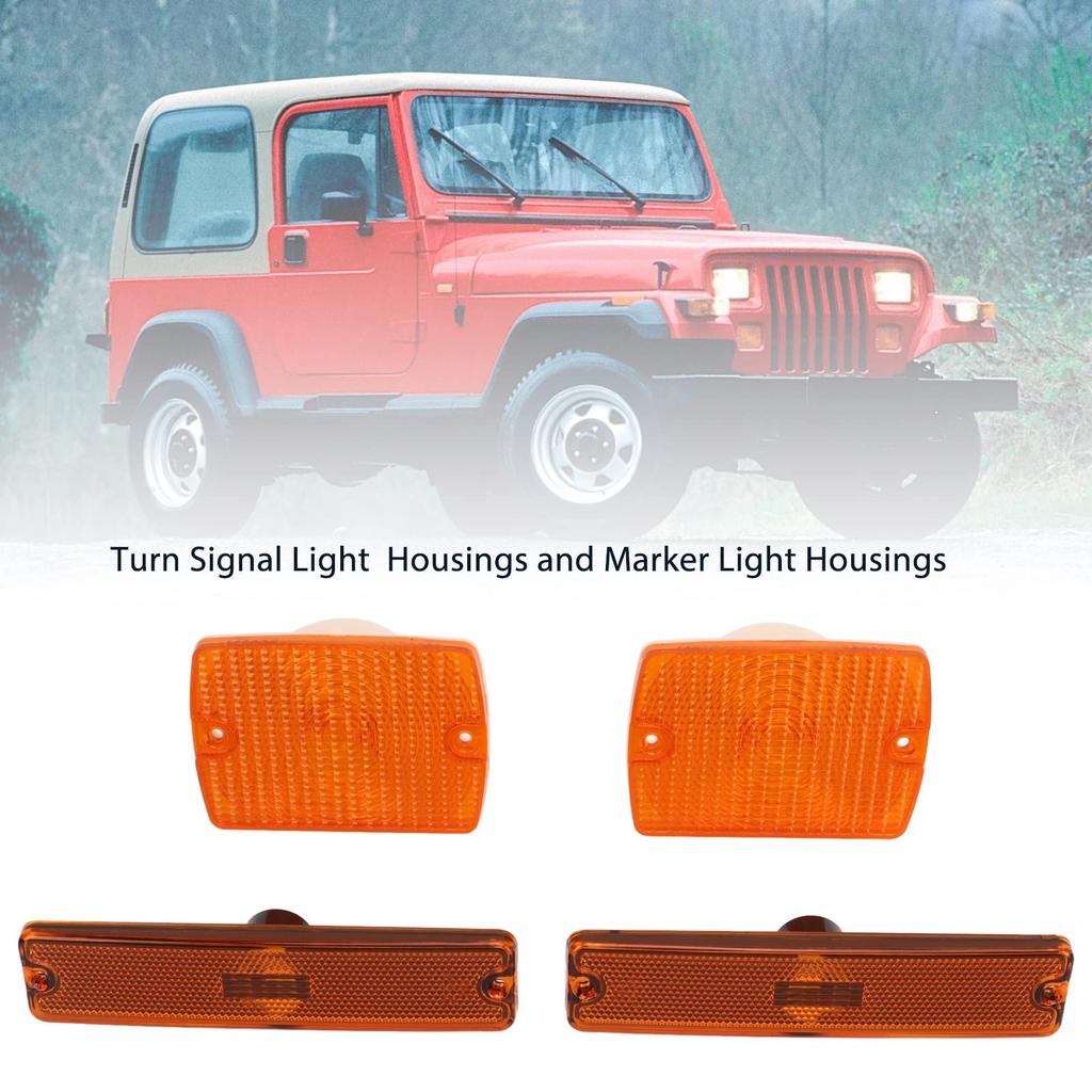 4PC Side Marker Light and Turn Signal Light Housings 56001378 Replacement for Jeep Wrangler YJ (Yellow)