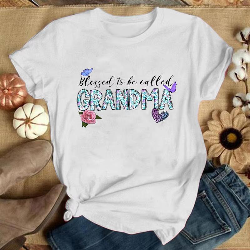 

10 Colors Women Fashion Short Sleeve Tee Shirt Blessed To Be Called Grandma Print T Shirt Casual Loose Summer Cool TShirt Top 4XL
