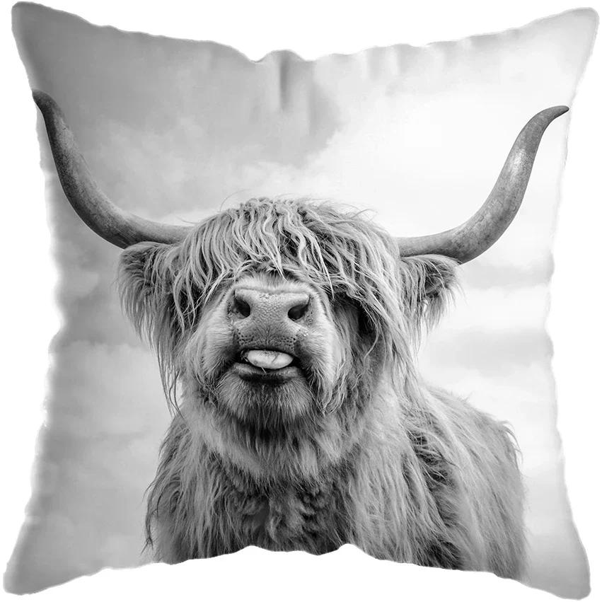 Scottish Highland Animal Print Pillowcase Home Decoration Cushion Cover Sofa
