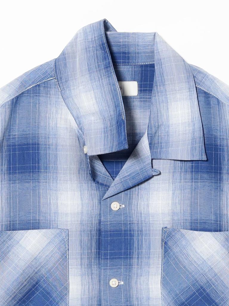B:MING LIFE STORE by BEAMS Men's Large/Small Polyester Check Open Collar Shirt, Blue, Size M