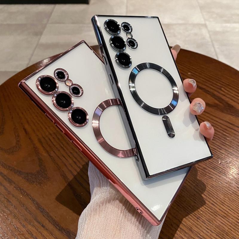 Luxury Plating For Magsafe Magnetic Clear Case For Samsung S25 Ultra S24 FE S23 Plus S22 S21 S20 Note 20 Lens Protection Cover