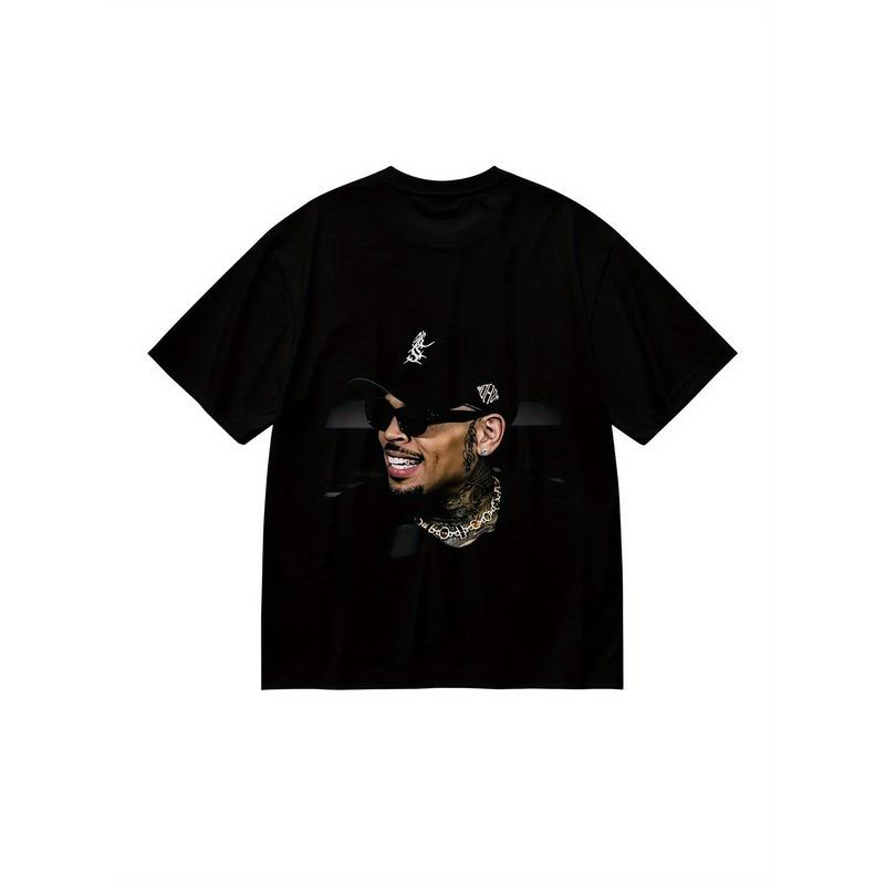 3 Men'S Graphic T-Shirt - Black R&B Face Print, 180gsm Heavyweight, Round Neck Short Sleeve Casual Tee for Casual Attire & Music Fans