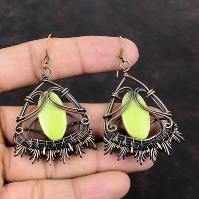 Serpentine Earring Copper Wire Wrapped Jewelry Genuine Gemstone Earring Copper Earring Handmade Boho Jewelry Wire Wrap Earrings Gift For Mom