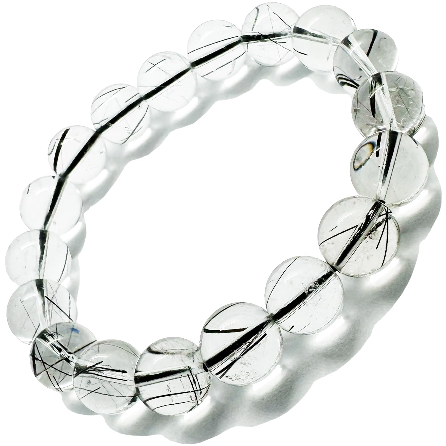 

[hibikurasu] Black Rutilated Quartz Natural Stone Power Stone Bracelet with Black Needle Quartz Prayer Beads (11-12mm)