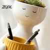 Flowerpot for Small Plants Smiling Face Plant Pot, Double Planting Space Planter, Cute Resin Head Planter Sitting Figure Succulents, Home Office