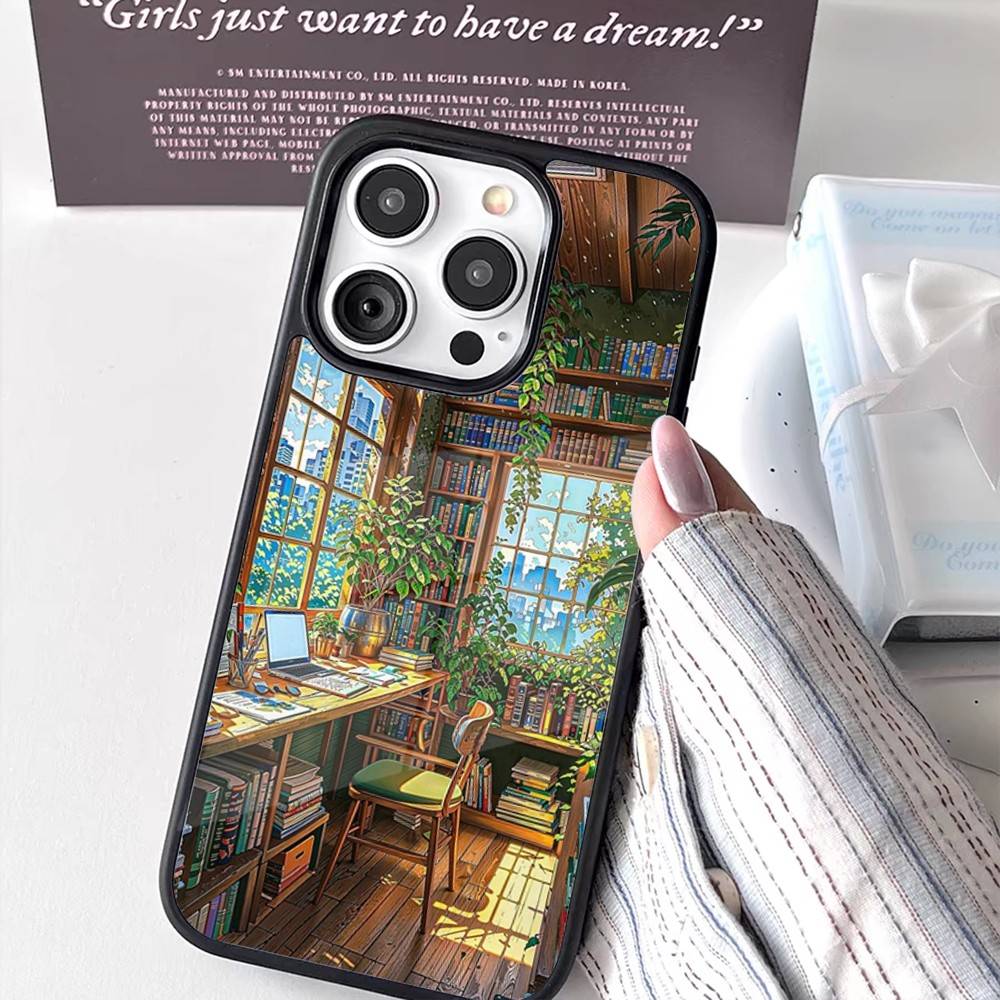 Library Study Book illustration Phone Case For iPhone 17,16,15,14,13,12,11 Pro,Max,Plus,Mini,Air,E Magnetic Magsafe Cover