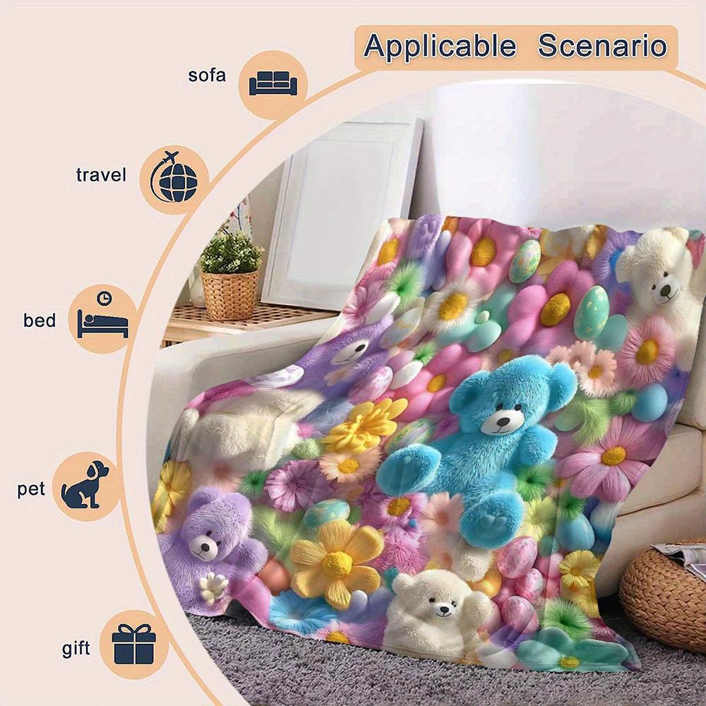 Colorful Teddy Bear Fluffy Blanket , Warm and Comfortable Throw Blanket Sofa Bed Sofa Camping Trip, the Best Gift.