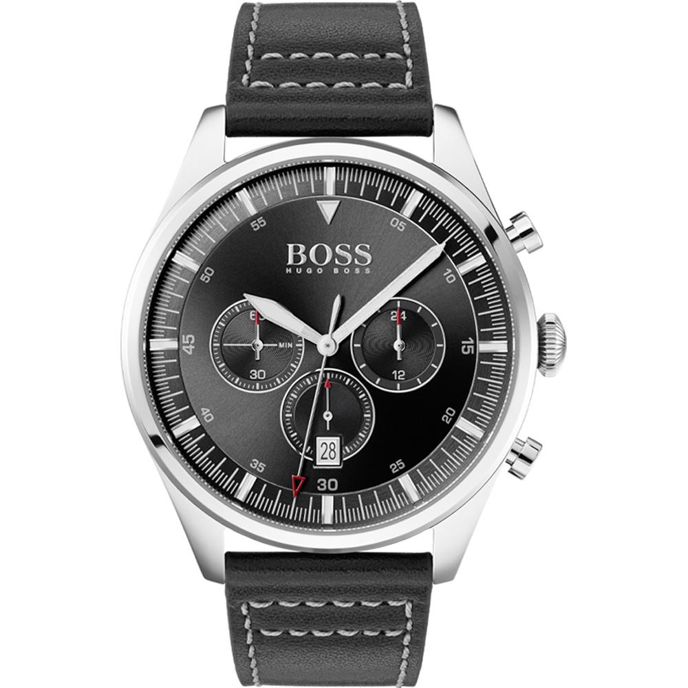 BOSS Pioneer Black Leather Men s Quartz Watch 1513708 чёрный