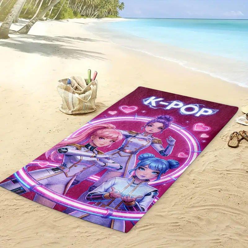 Pink Cute K-pop Girl Beach Towel Microfiber Soft Quick Dry Gym Sports Towel Anime Bath Towel for Bathroom Swimming Outdoor
