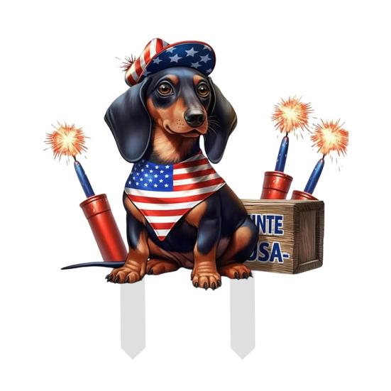 4th of July Decorative Garden Stake Patriotic Sausage Dog Yard Sign Independence Day Lawn Patio Sign for Memorial Day Outdoor Decor