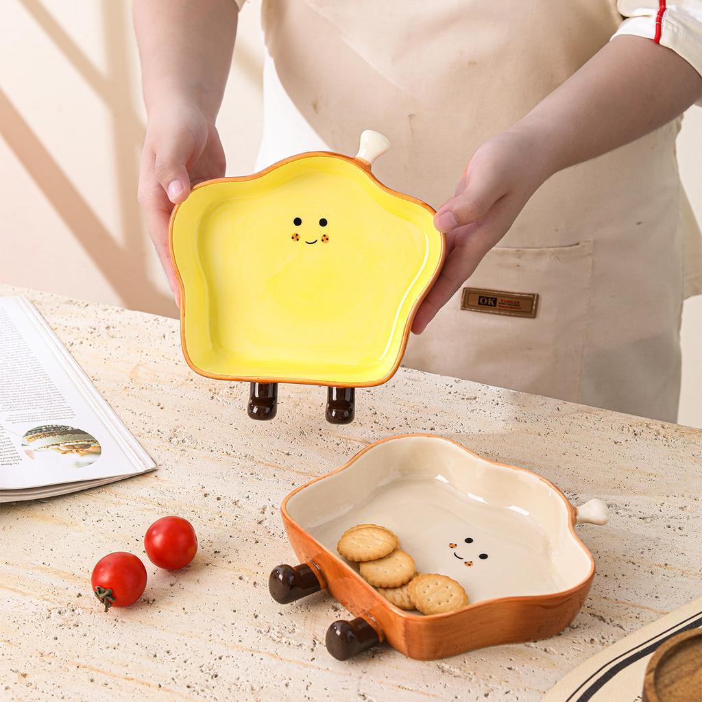 Creative Bread Shape Ceramic Plate Household Vegetable Plate One Person Food Cute Tableware Breakfast Plate Toast Plate Fruit Plate