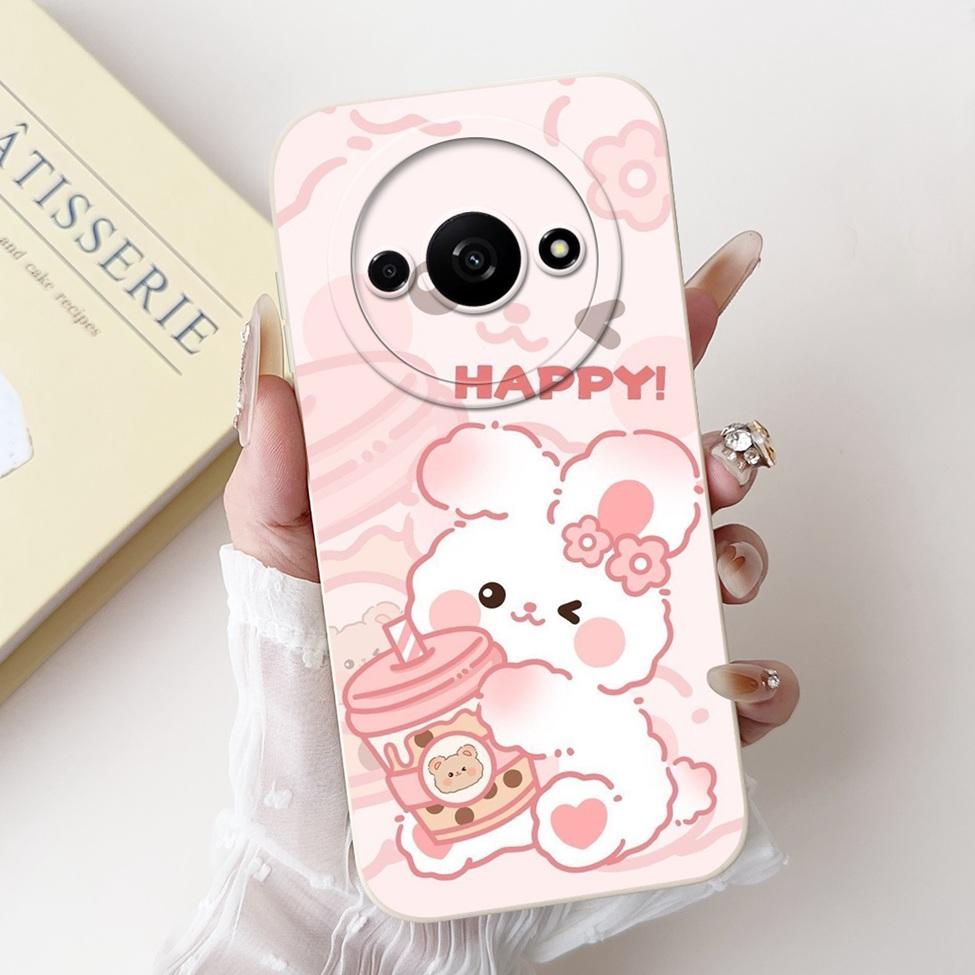 Für Redmi A3 Hülle Niedliche Cartoon Katze Ästhetisch Blumenmädchen Junge Stoßfeste Silikon-Rückabdeckung Für Xiaomi Redmi A3 Handyhülle Coque