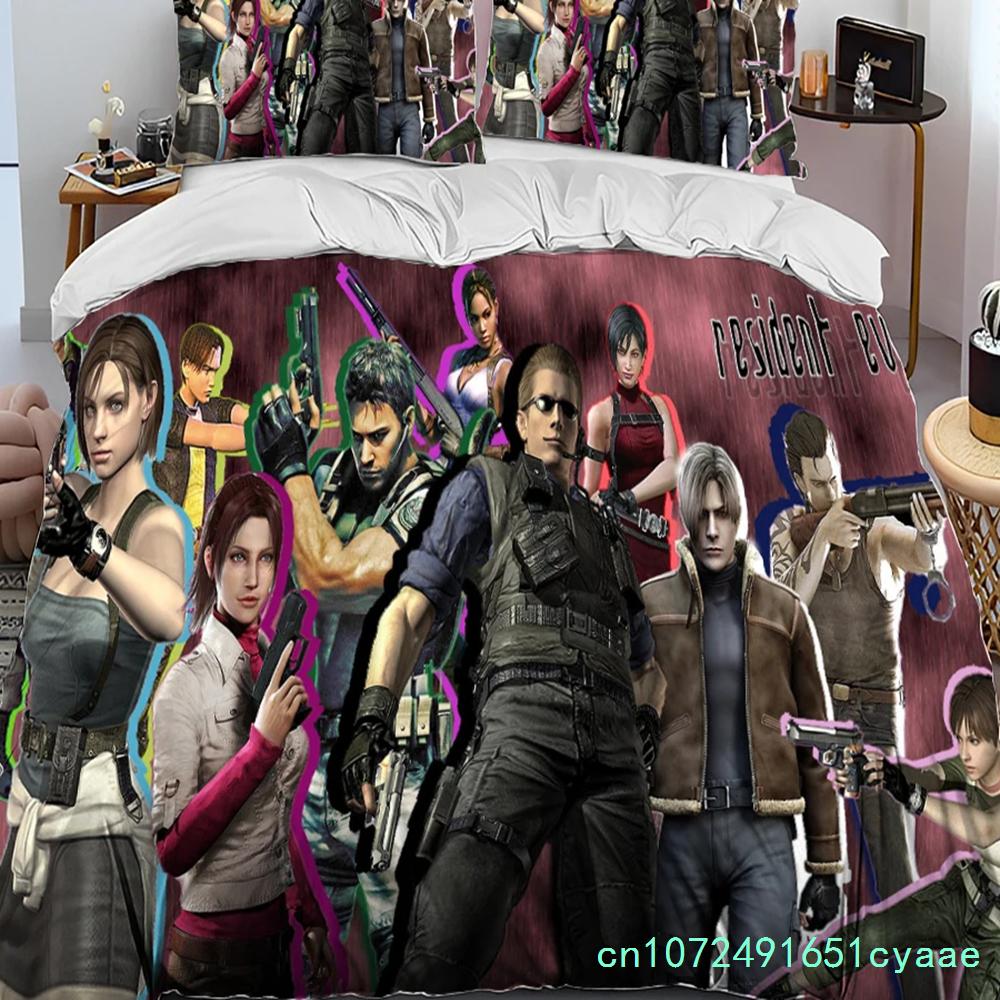 3D R-Resident Evil Oyunları Oyuncu Yorgan Yatak Takımı,Nevresim Yatak Seti Yorgan Kılıfı Yastık Kılıfı,King Queen Boy Yatak Takımı Erkek Çocuklar